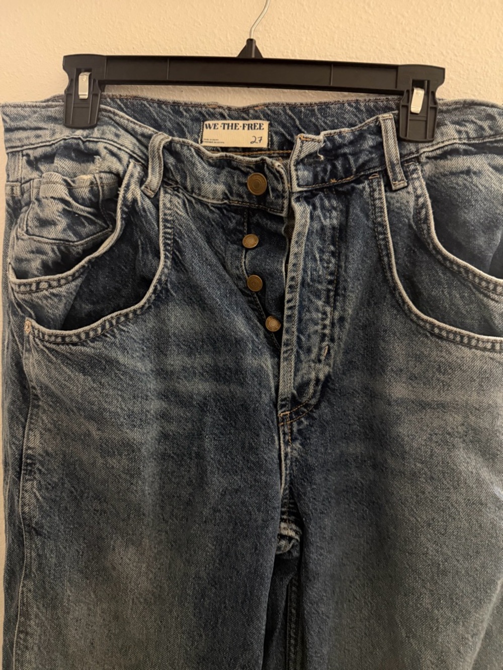 We The Free Washed Blue High-Rise Button-Fly Jeans